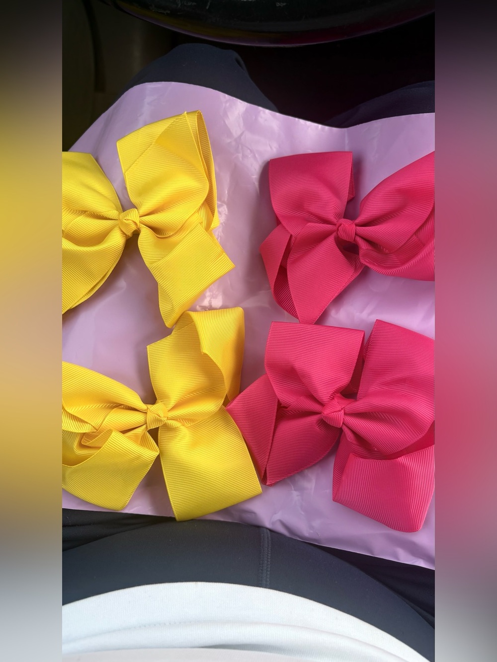 Kids Grosgrain Hair Bows - Yellow & Pink